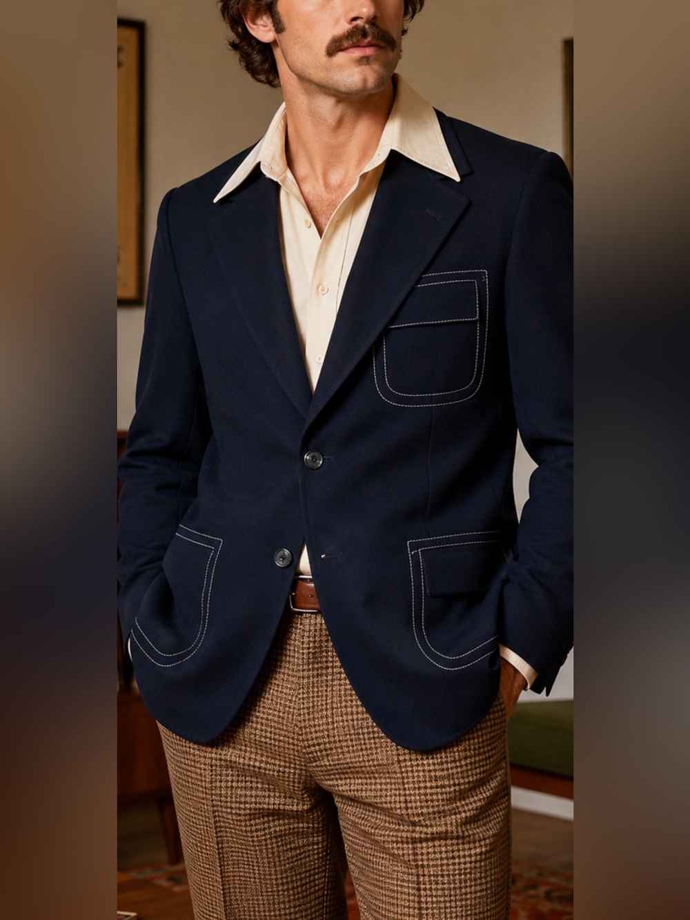 Knit Fit by Smiths Men’s Navy Blazer Sport Coat Approx 38R Vintage Retro